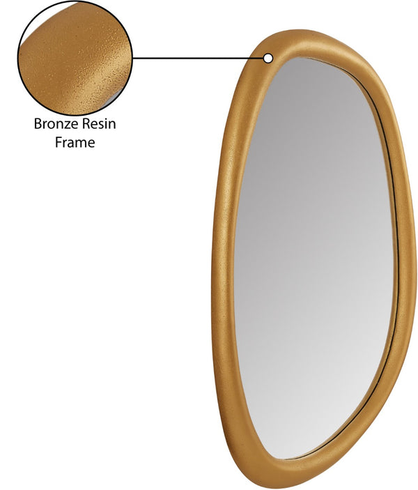 Meridian Furniture Holland Asymmetrical Polyresin Wall or Floor Mirror Art Deco Sculptural Accent for Any Room Brass 27.5" W x 2" D x 45" H 66092Brass-M