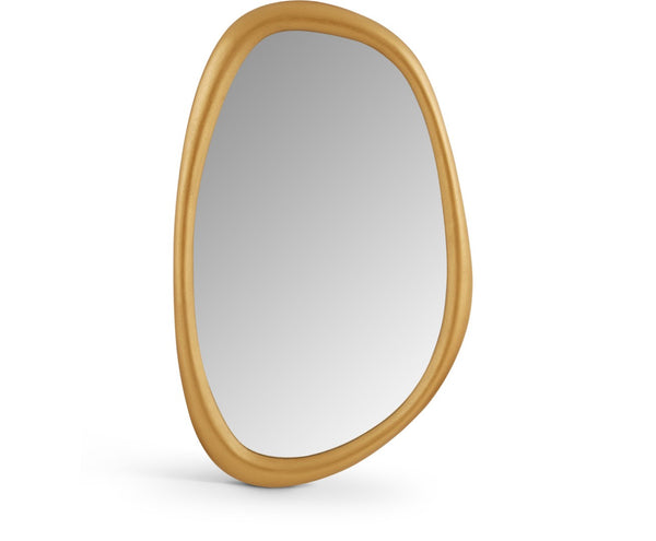 Meridian Furniture Holland Asymmetrical Polyresin Wall or Floor Mirror Art Deco Sculptural Accent for Any Room Brass 27.5" W x 2" D x 45" H 66092Brass-M