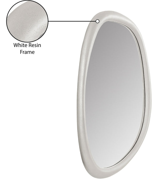 Meridian Furniture Holland Asymmetrical Polyresin Wall or Floor Mirror Art Deco Sculptural Accent for Any Room White 27.5" W x 2" D x 45" H 66092White-M