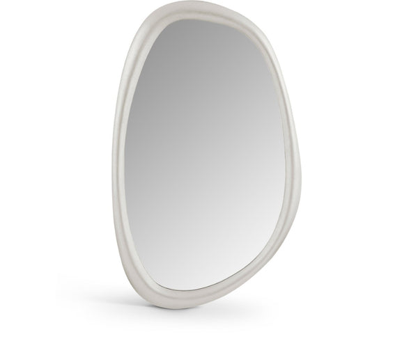 Meridian Furniture Holland Asymmetrical Polyresin Wall or Floor Mirror Art Deco Sculptural Accent for Any Room White 27.5" W x 2" D x 45" H 66092White-M