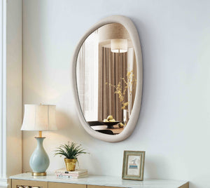 Meridian Furniture Holland Asymmetrical Polyresin Wall or Floor Mirror Art Deco Sculptural Accent for Any Room White 27.5" W x 2" D x 45" H 66092White-M
