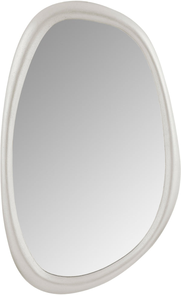 Meridian Furniture Holland Asymmetrical Polyresin Wall or Floor Mirror Art Deco Sculptural Accent for Any Room White 27.5" W x 2" D x 45" H 66092White-M
