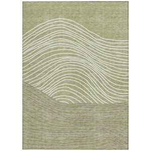 HomeRoots 10' Stylish Artichoke Green and Ivory Striped Washable Area Rug for Indoor & Outdoor Spaces 660930