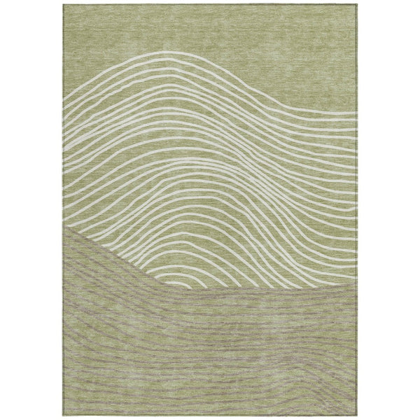 HomeRoots 10' Stylish Artichoke Green and Ivory Striped Washable Area Rug for Indoor & Outdoor Spaces 660930