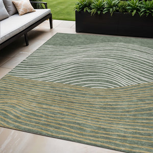 HomeRoots 5' X 8' Fern Green Ivory Gold Striped Area Rug - Durable, Washable, Stylish for Indoor & Outdoor Use 660932