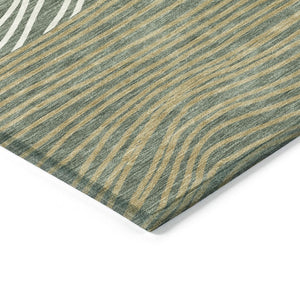 HomeRoots 8' Stylish Fern Green, Ivory & Gold Round Striped Washable Area Rug for Indoor & Outdoor Use 660933