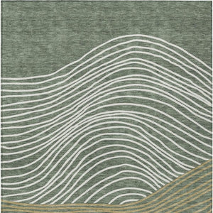 HomeRoots 8' X 10' Washable Fern Green, Ivory & Gold Striped Area Rug – Durable Indoor/Outdoor Elegance! 660934