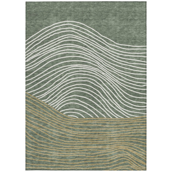 HomeRoots 9' X 12' Classic Fern Green Striped Area Rug - Durable, Washable Indoor/Outdoor Design for All Spaces 660935