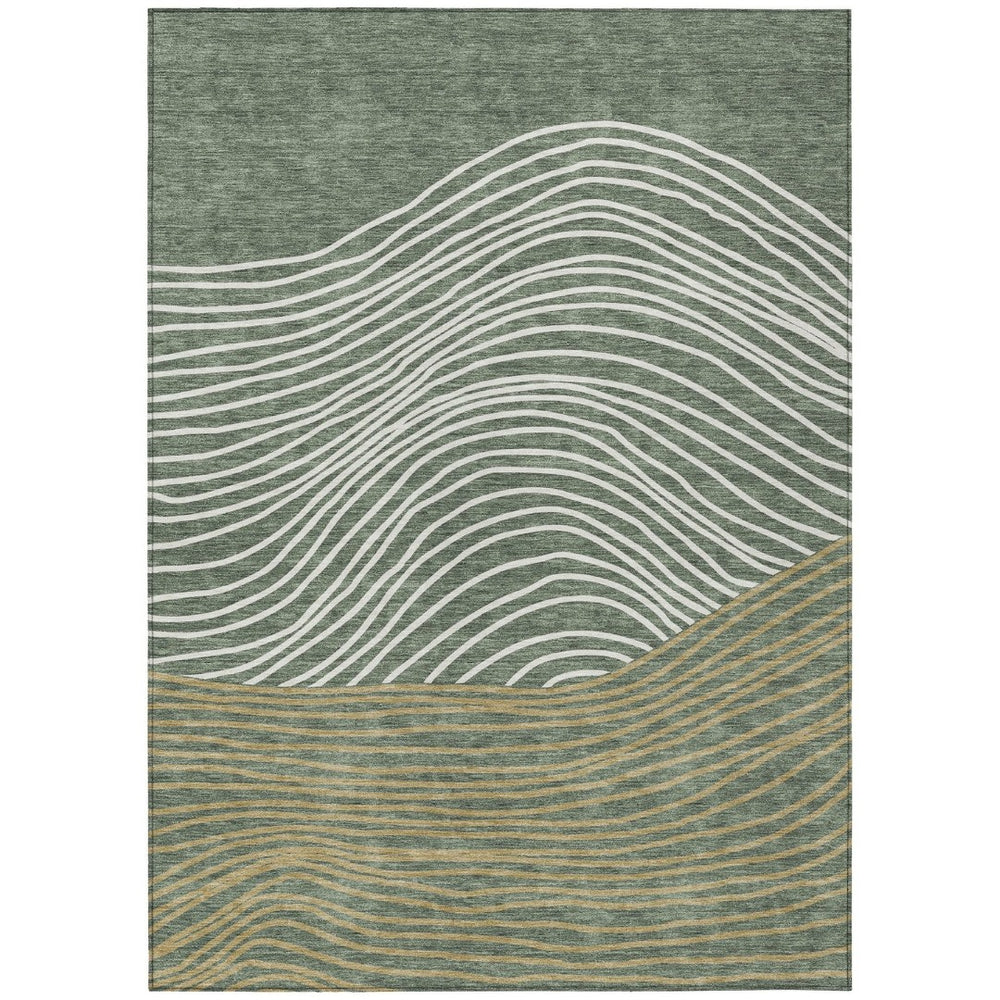 HomeRoots 9' X 12' Classic Fern Green Striped Area Rug - Durable, Washable Indoor/Outdoor Design for All Spaces 660935