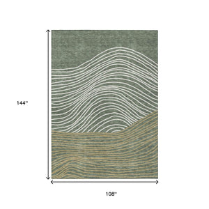 HomeRoots 9' X 12' Classic Fern Green Striped Area Rug - Durable, Washable Indoor/Outdoor Design for All Spaces 660935