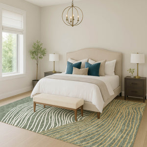 HomeRoots 9' X 12' Classic Fern Green Striped Area Rug - Durable, Washable Indoor/Outdoor Design for All Spaces 660935