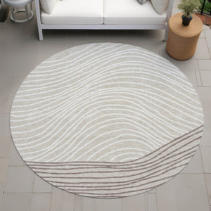HomeRoots 8' Round Washable Area Rug in Beige, Ivory & Brown Stripes – Perfect for Indoor & Outdoor Use! 660939