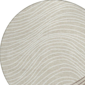 HomeRoots 8' Round Washable Area Rug in Beige, Ivory & Brown Stripes – Perfect for Indoor & Outdoor Use! 660939