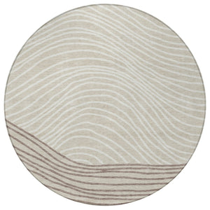 HomeRoots 8' Round Washable Area Rug in Beige, Ivory & Brown Stripes – Perfect for Indoor & Outdoor Use! 660939