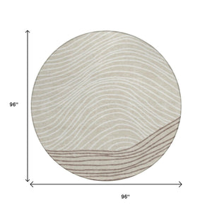 HomeRoots 8' Round Washable Area Rug in Beige, Ivory & Brown Stripes – Perfect for Indoor & Outdoor Use! 660939