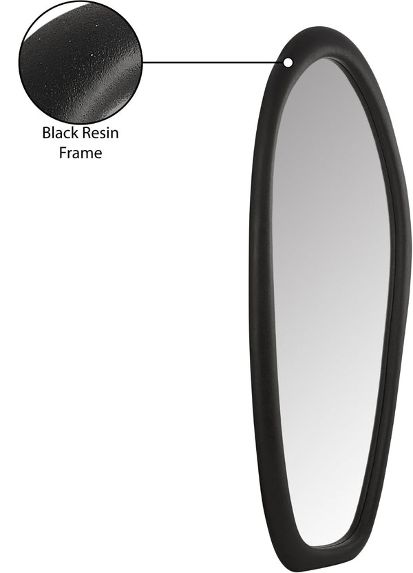 Meridian Furniture Holland Asymmetrical Polyresin Wall or Floor Mirror Art Deco Sculptural Accent for Any Room Black 30" W x 2" D x 70.5" H 66093Black-M