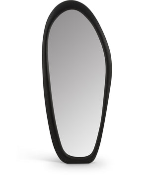 Meridian Furniture Holland Asymmetrical Polyresin Wall or Floor Mirror Art Deco Sculptural Accent for Any Room Black 30" W x 2" D x 70.5" H 66093Black-M