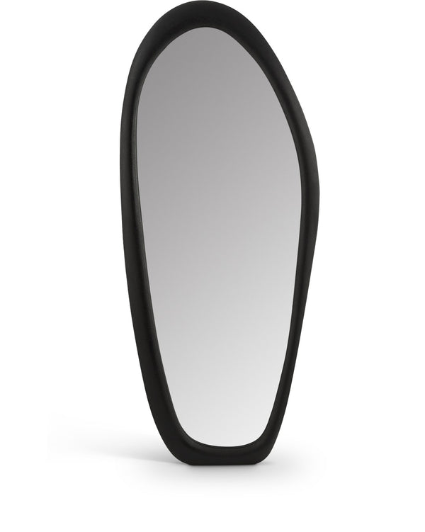 Meridian Furniture Holland Asymmetrical Polyresin Wall or Floor Mirror Art Deco Sculptural Accent for Any Room Black 30" W x 2" D x 70.5" H 66093Black-M
