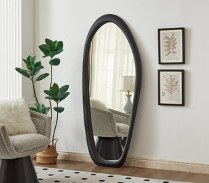 Meridian Furniture Holland Asymmetrical Polyresin Wall or Floor Mirror Art Deco Sculptural Accent for Any Room Black 30" W x 2" D x 70.5" H 66093Black-M