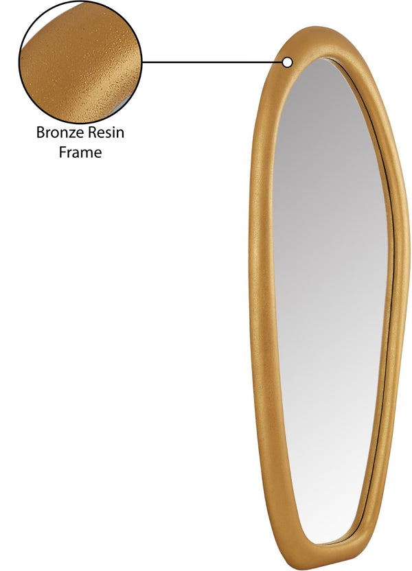 Meridian Furniture Holland Asymmetrical Polyresin Wall or Floor Mirror Art Deco Sculptural Accent for Any Room Brass 30" W x 2" D x 70.5" H 66093Brass-M