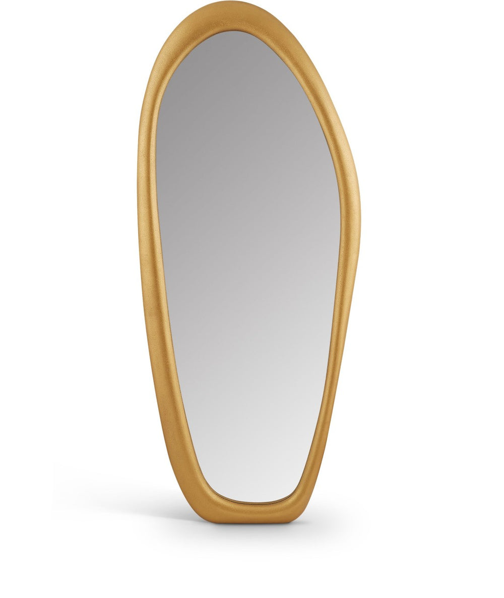 Meridian Furniture Holland Asymmetrical Polyresin Wall or Floor Mirror Art Deco Sculptural Accent for Any Room Brass 30" W x 2" D x 70.5" H 66093Brass-M