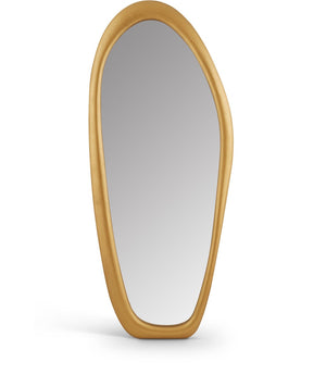 Meridian Furniture Holland Asymmetrical Polyresin Wall or Floor Mirror Art Deco Sculptural Accent for Any Room Brass 30" W x 2" D x 70.5" H 66093Brass-M