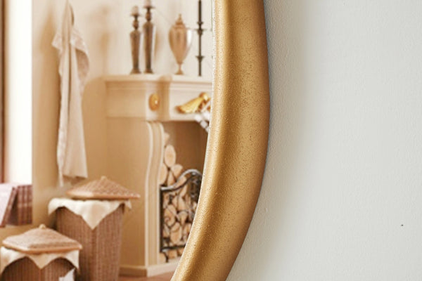 Meridian Furniture Holland Asymmetrical Polyresin Wall or Floor Mirror Art Deco Sculptural Accent for Any Room Brass 30" W x 2" D x 70.5" H 66093Brass-M
