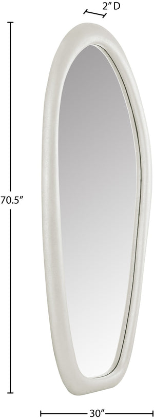 Meridian Furniture Holland Asymmetrical Polyresin Wall or Floor Mirror Art Deco Sculptural Accent for Any Room White 30" W x 2" D x 70.5" H 66093White-M