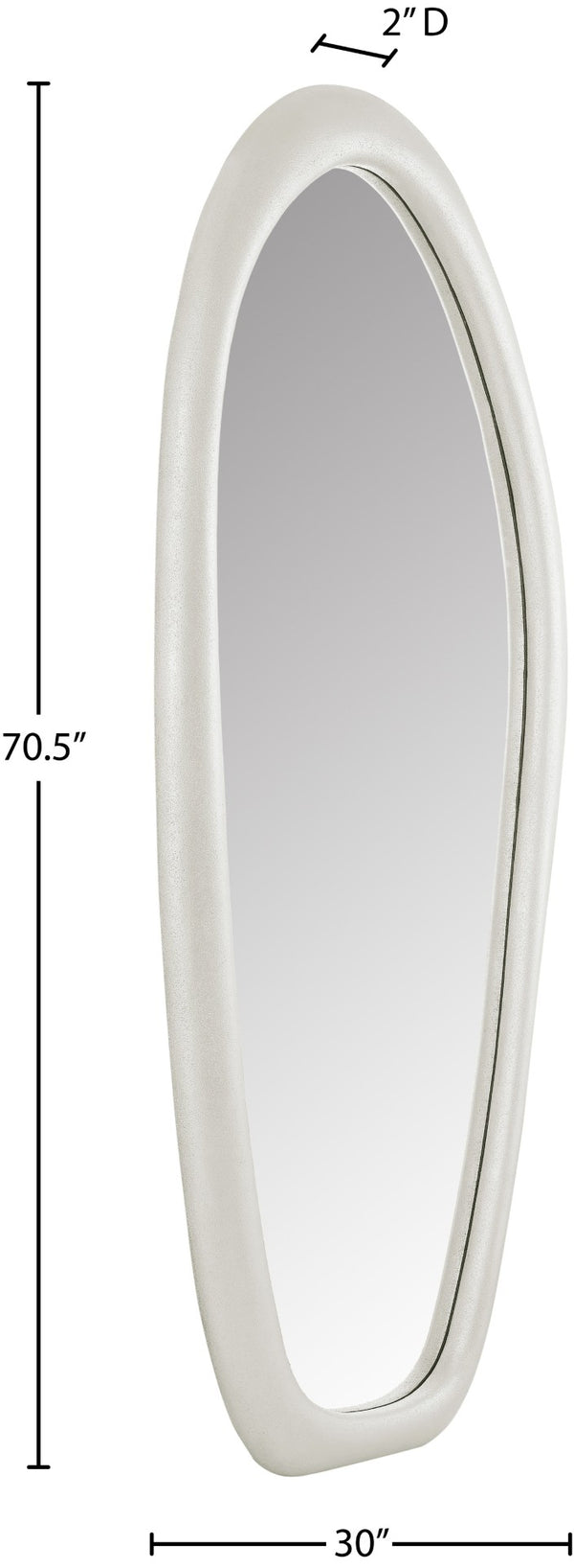 Meridian Furniture Holland Asymmetrical Polyresin Wall or Floor Mirror Art Deco Sculptural Accent for Any Room White 30" W x 2" D x 70.5" H 66093White-M