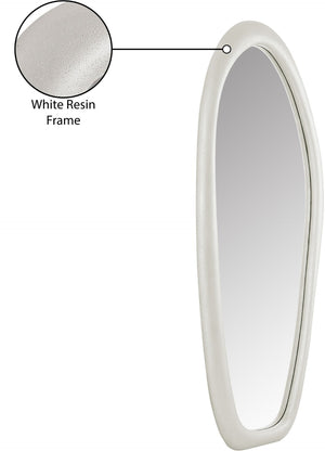 Meridian Furniture Holland Asymmetrical Polyresin Wall or Floor Mirror Art Deco Sculptural Accent for Any Room White 30" W x 2" D x 70.5" H 66093White-M