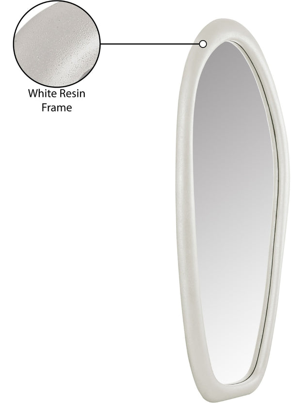 Meridian Furniture Holland Asymmetrical Polyresin Wall or Floor Mirror Art Deco Sculptural Accent for Any Room White 30" W x 2" D x 70.5" H 66093White-M