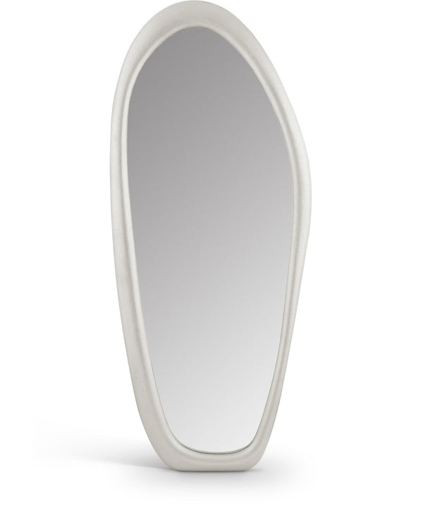 Meridian Furniture Holland Asymmetrical Polyresin Wall or Floor Mirror Art Deco Sculptural Accent for Any Room White 30" W x 2" D x 70.5" H 66093White-M