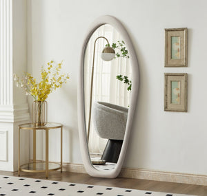 Meridian Furniture Holland Asymmetrical Polyresin Wall or Floor Mirror Art Deco Sculptural Accent for Any Room White 30" W x 2" D x 70.5" H 66093White-M