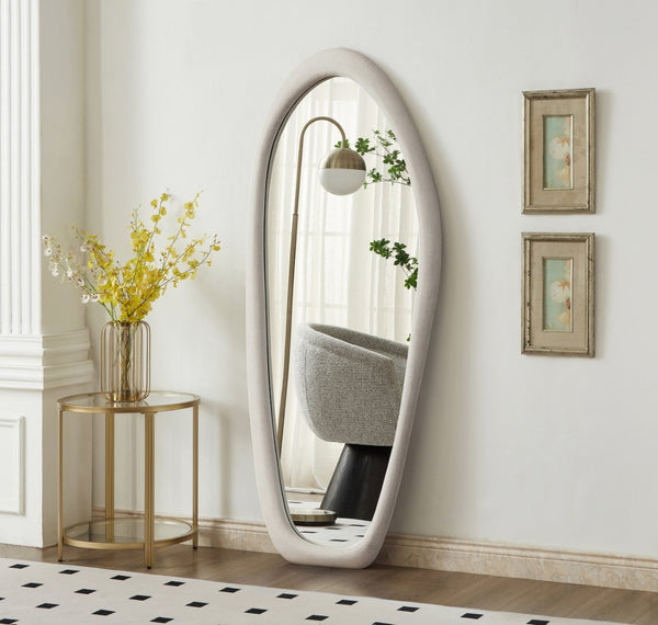 Meridian Furniture Holland Asymmetrical Polyresin Wall or Floor Mirror Art Deco Sculptural Accent for Any Room White 30" W x 2" D x 70.5" H 66093White-M