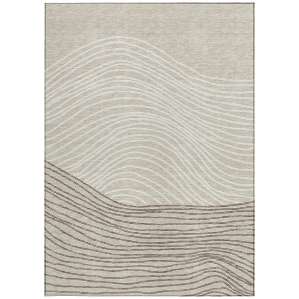HomeRoots 8' X 10' Beige Ivory & Brown Striped Area Rug - Durable, Washable, Perfect for Indoor/Outdoor Use 660940