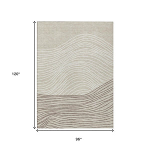 HomeRoots 8' X 10' Beige Ivory & Brown Striped Area Rug - Durable, Washable, Perfect for Indoor/Outdoor Use 660940