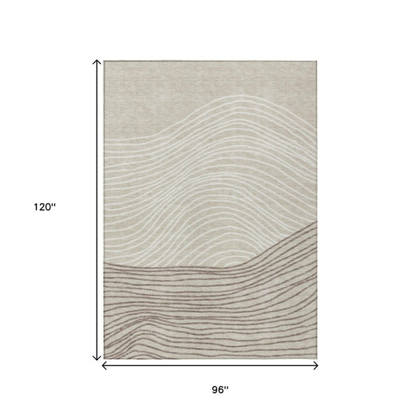 HomeRoots 8' X 10' Beige Ivory & Brown Striped Area Rug - Durable, Washable, Perfect for Indoor/Outdoor Use 660940