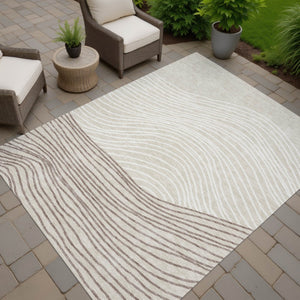 HomeRoots 8' X 10' Beige Ivory & Brown Striped Area Rug - Durable, Washable, Perfect for Indoor/Outdoor Use 660940