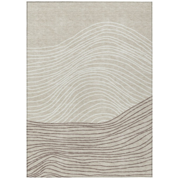 HomeRoots 8' X 10' Beige Ivory & Brown Striped Area Rug - Durable, Washable, Perfect for Indoor/Outdoor Use 660940