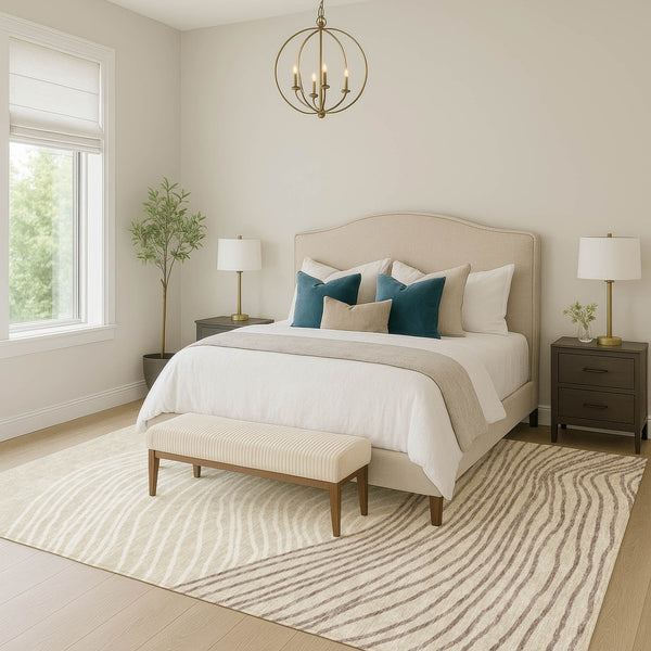 HomeRoots 8' X 10' Beige Ivory & Brown Striped Area Rug - Durable, Washable, Perfect for Indoor/Outdoor Use 660940