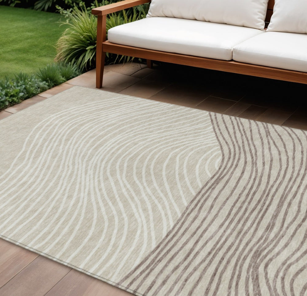 HomeRoots 9' Beige and Ivory Striped Washable Area Rug - Durable for Indoor & Outdoor Use, Perfect for Any Space 660941