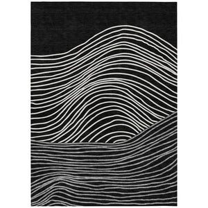 HomeRoots 5' X 8' Stylish Black, Ivory, and Gray Striped Washable Area Rug for Indoor & Outdoor Spaces 660944