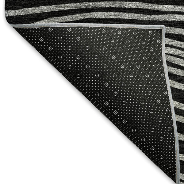 HomeRoots 5' X 8' Stylish Black, Ivory, and Gray Striped Washable Area Rug for Indoor & Outdoor Spaces 660944