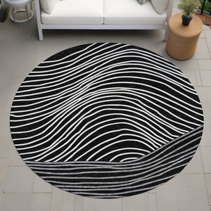 HomeRoots 8' Striped Washable Area Rug in Black, Ivory & Gray – Durable Indoor/Outdoor Décor for High-Traffic Spaces 660945