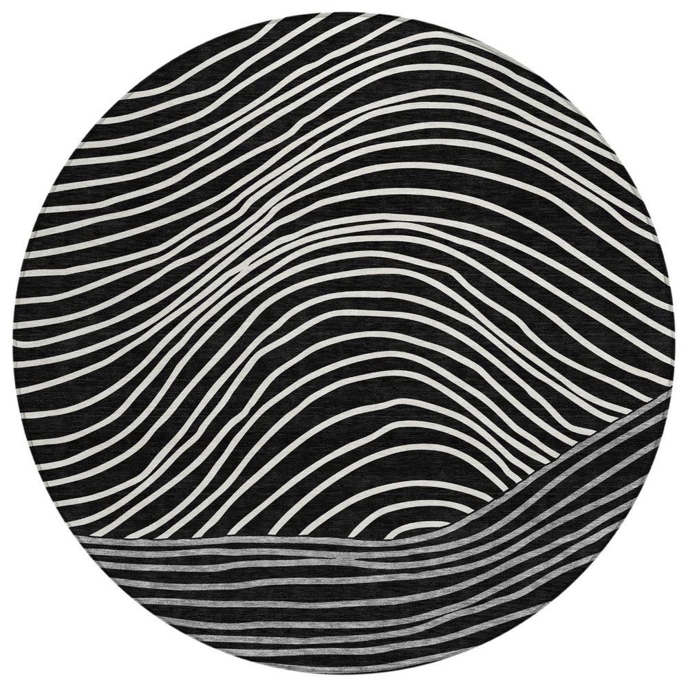 HomeRoots 8' Striped Washable Area Rug in Black, Ivory & Gray – Durable Indoor/Outdoor Décor for High-Traffic Spaces 660945