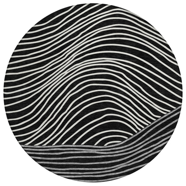 HomeRoots 8' Striped Washable Area Rug in Black, Ivory & Gray – Durable Indoor/Outdoor Décor for High-Traffic Spaces 660945