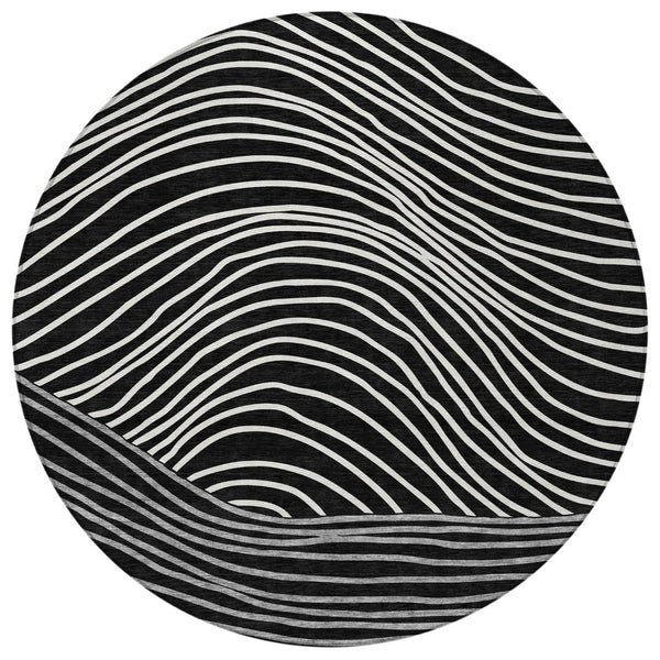 HomeRoots 8' Striped Washable Area Rug in Black, Ivory & Gray – Durable Indoor/Outdoor Décor for High-Traffic Spaces 660945