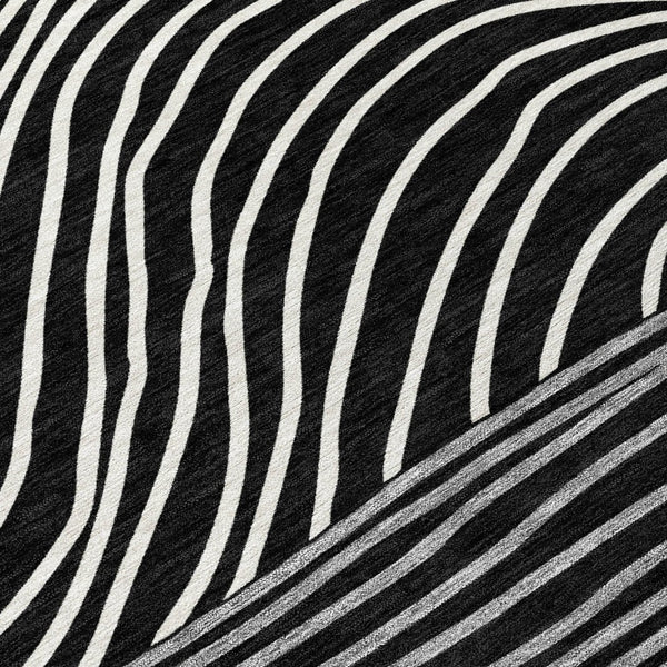 HomeRoots 8' Striped Washable Area Rug in Black, Ivory & Gray – Durable Indoor/Outdoor Décor for High-Traffic Spaces 660945