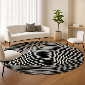 HomeRoots 8' Striped Washable Area Rug in Black, Ivory & Gray – Durable Indoor/Outdoor Décor for High-Traffic Spaces 660945