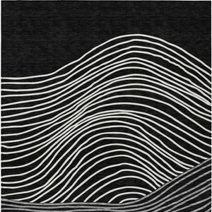 HomeRoots 8' X 10' Washable Black Ivory Gray Striped Area Rug – Stylish, Durable, Indoor/Outdoor Use, Easy Care 660946